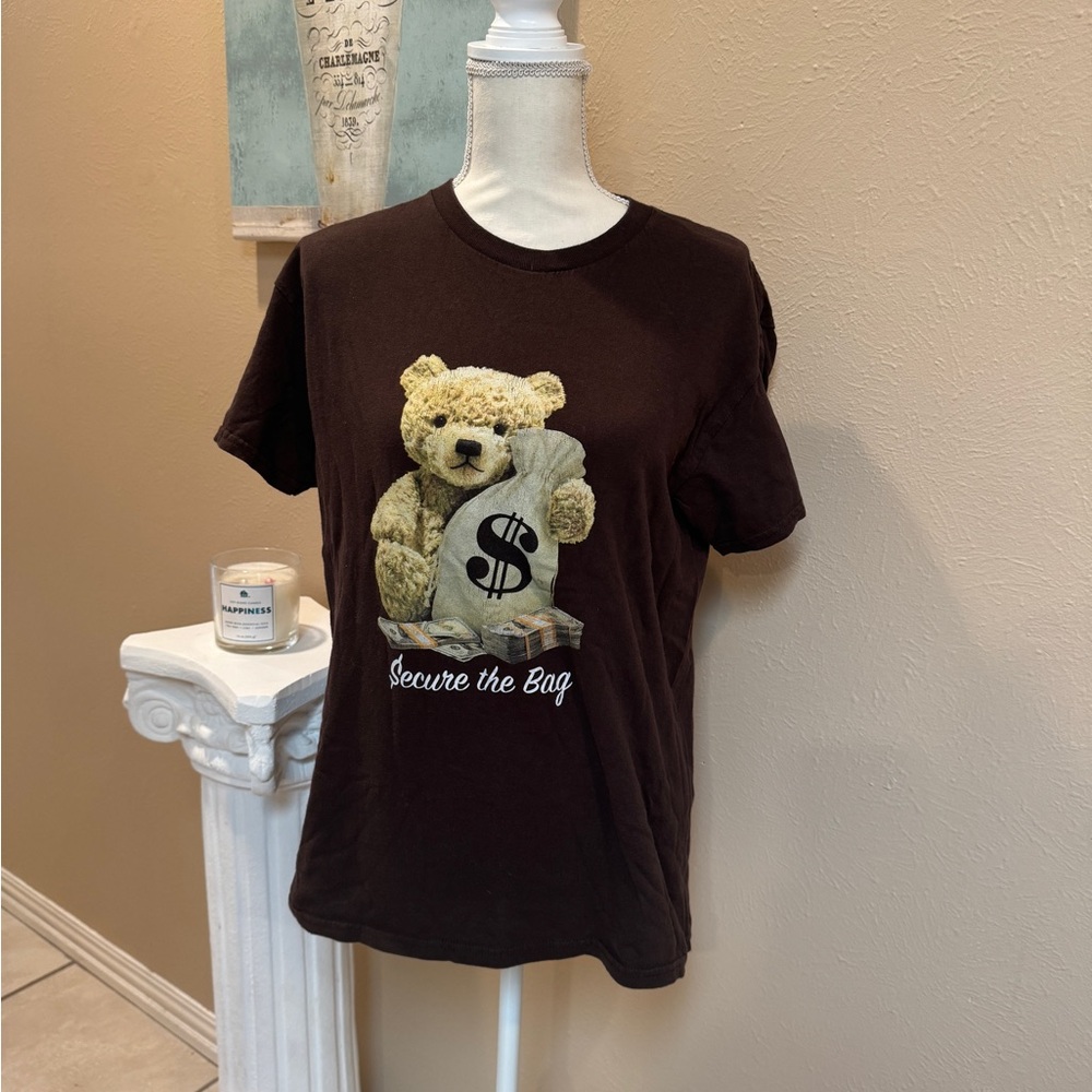 Black T-Shirt with Teddy Bear Graphic